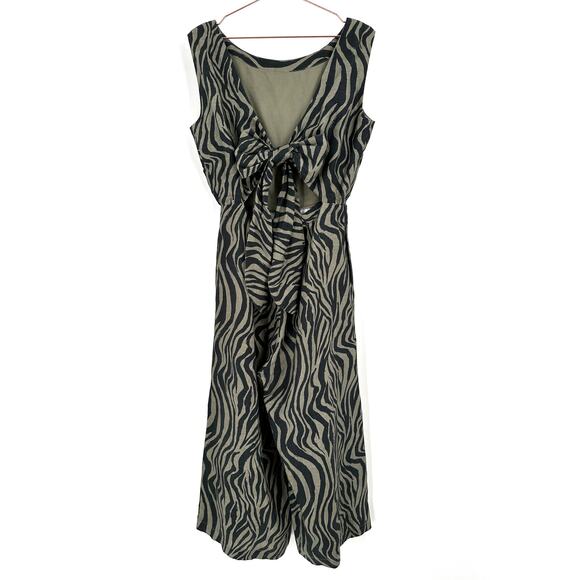 Anthropologie Linen Blend Corey Lynn Calter Onyx Wrap Jumpsuit in Zebra - Picture 5 of 8